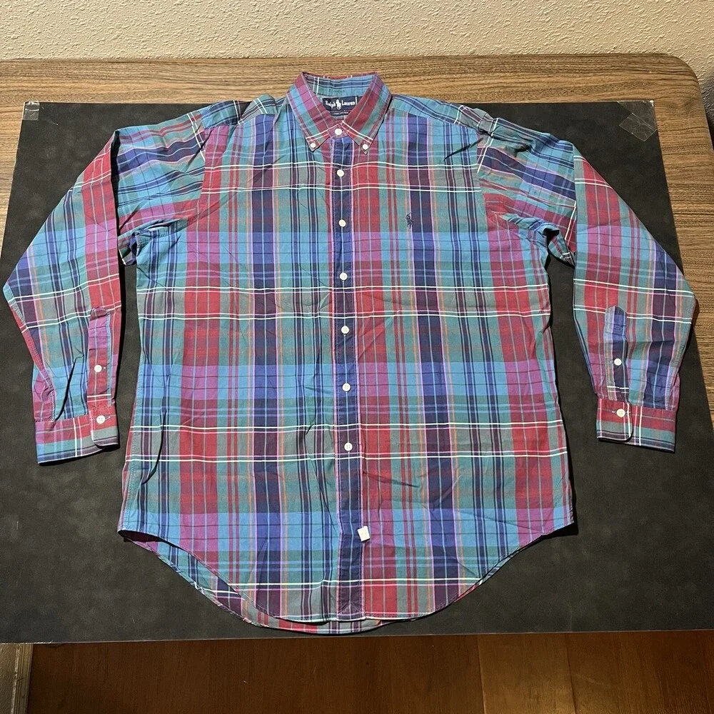 Vintage Polo Ralph Lauren Purple Flannel Shirt 1980s Country Plaid Button up